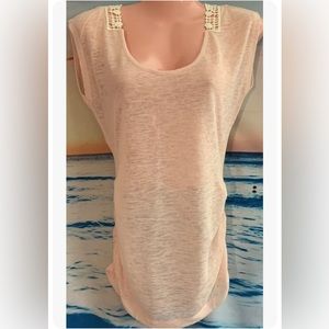 Candies Women’s Embroidered Lace Scoop Neck Seashell Pink Tee Blouse SM